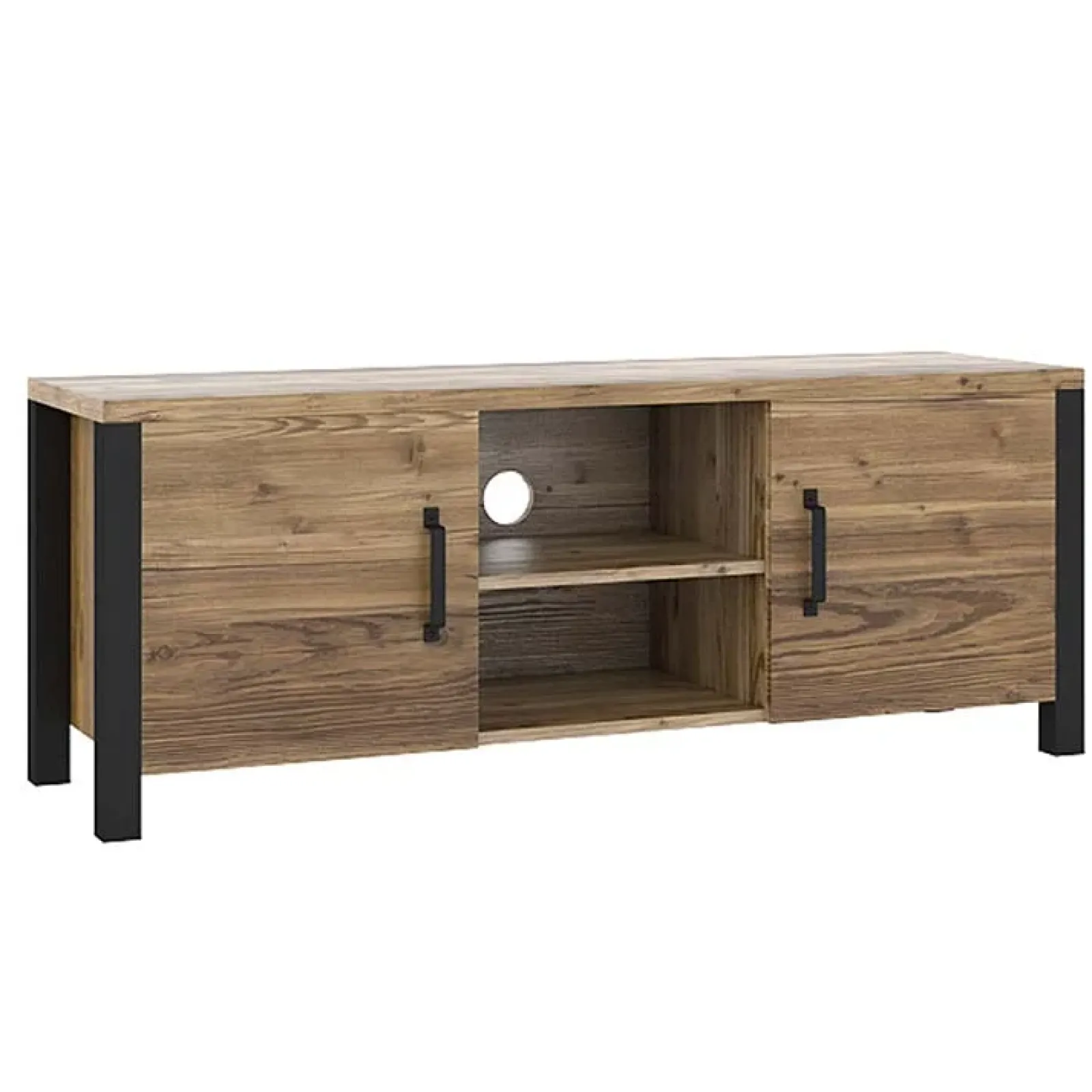 Garnero Arredamenti Mobile Tv In Legno|Mobile Tv Basso-Mobile porta TV 147x57h cm 2 ante quercia nero opaco Nebraska