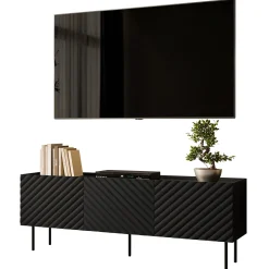 Garnero Arredamenti Mobile Tv Basso-Mobile porta TV 166x59h cm 3 ante con frontali decorati nero Daniele Nero Opaco