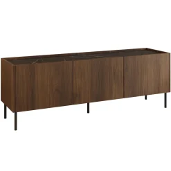Garnero Arredamenti Mobili Tv Moderni|Mobile Tv Moderno-Mobile porta TV 144x50h cm 3 ante piano effetto marmo nero noce Caliva