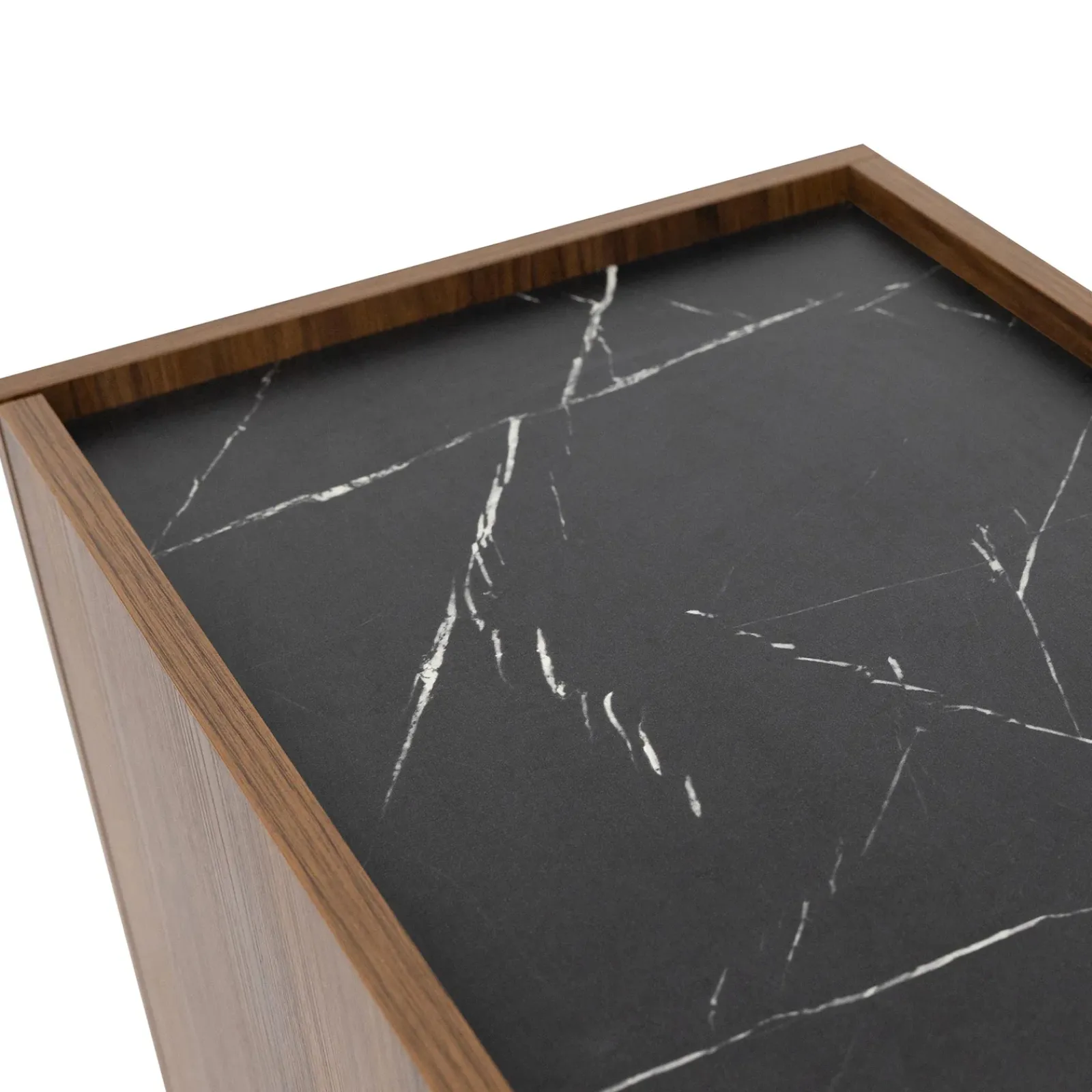 Garnero Arredamenti Mobili Tv Moderni|Mobile Tv Moderno-Mobile porta TV 144x50h cm 3 ante piano effetto marmo nero noce Caliva