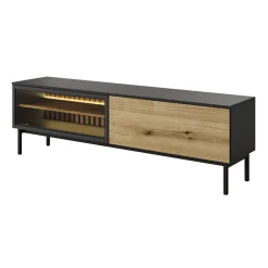 Garnero Arredamenti Mobile Tv Basso-Mobile porta TV 180x55h cm 2 ante con led nero opaco rovere Amel