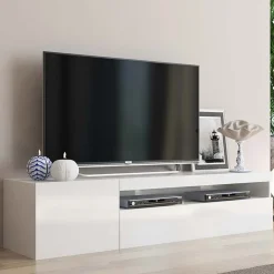 Garnero Arredamenti Mobile Tv Basso|Mobili Tv Moderni-Mobile porta TV 155x37h cm 1 anta Light Small Gihome® Bianco Lucido