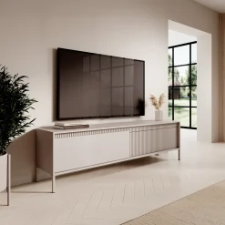 Garnero Arredamenti Mobile Tv Basso-Mobile porta TV 187x54h cm 2 ante cannettato Ciar Beige
