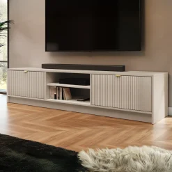 Garnero Arredamenti Mobili Tv Moderni|Mobile Tv Moderno-Mobile porta tv 180x40h cm 2 ante 2 vani a giorno cannettato Athena Beige