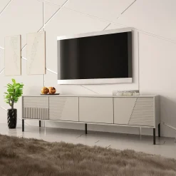 Garnero Arredamenti Mobili Tv Moderni|Mobile Tv Moderno-Mobile porta tv 190x53h cm 4 ante cannettato beige Diana