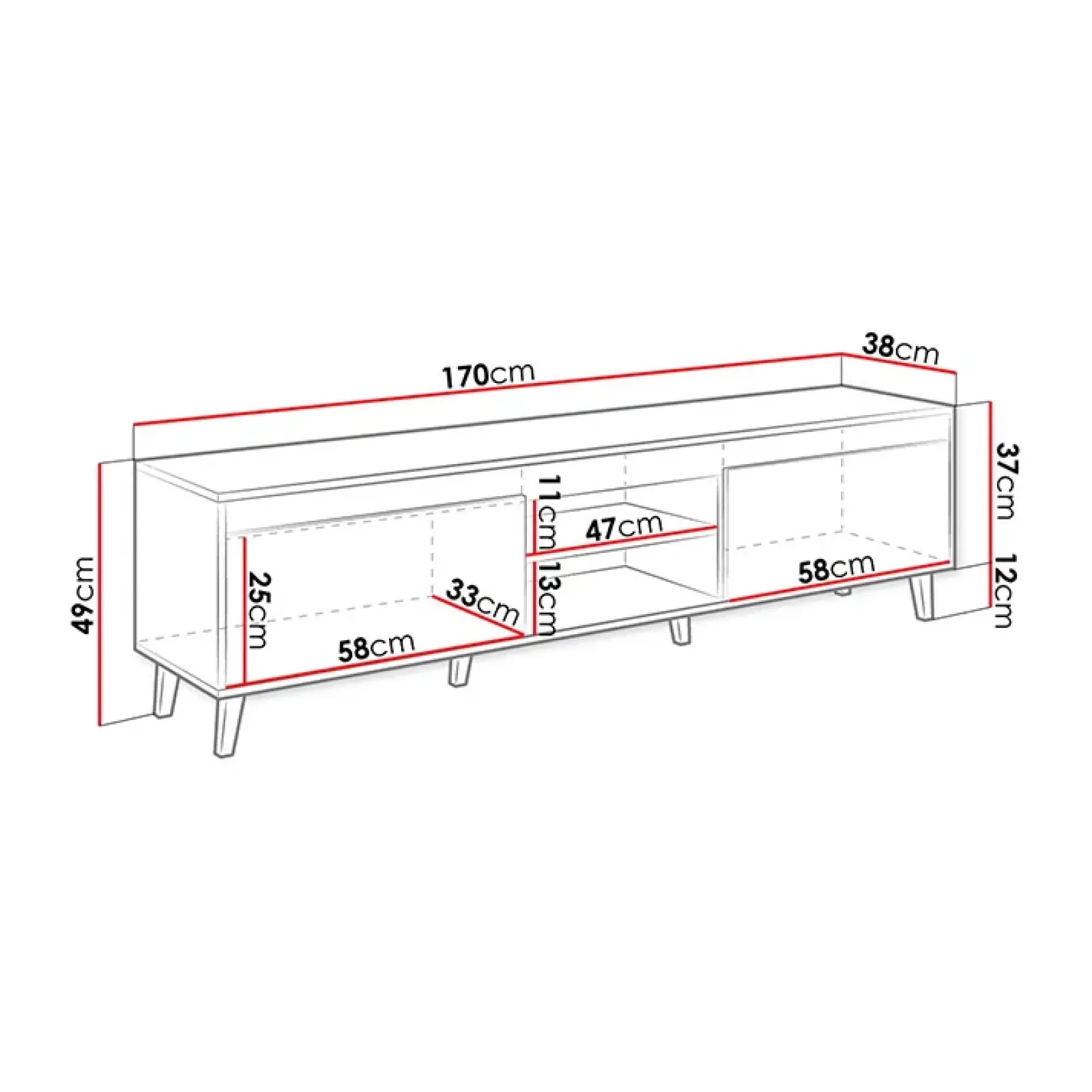 Garnero Arredamenti Mobile Tv Basso|Mobili Tv Moderni-Mobile porta TV 170x49h cm 2 ante 2 vani a giorno rovere antracite Salisburgo