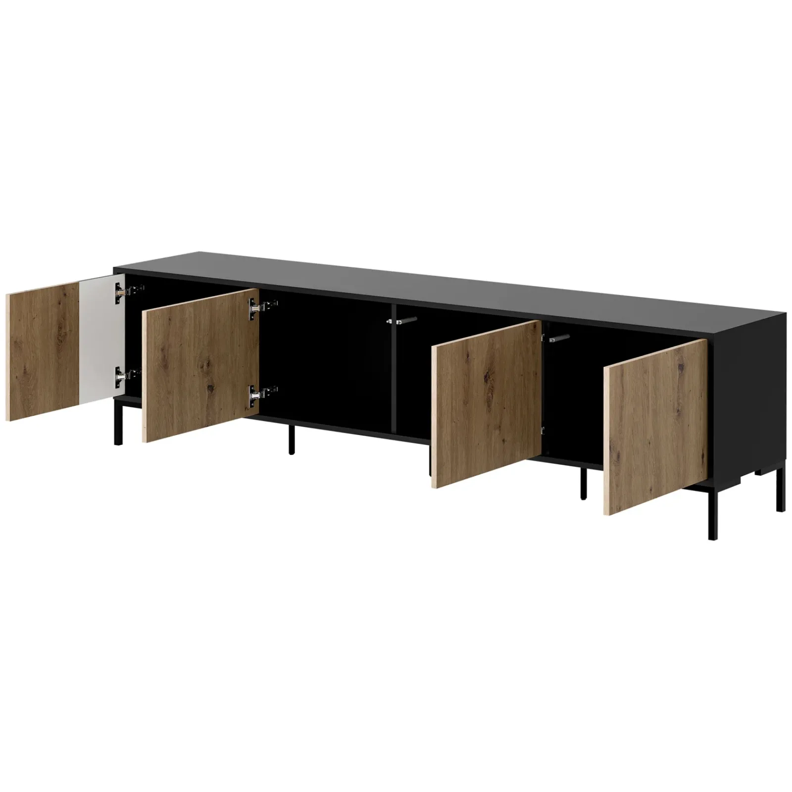 Garnero Arredamenti Mobile Tv Basso|Mobili Tv Moderni-Mobile porta TV 200x54h cm 4 ante rovere nero Duble