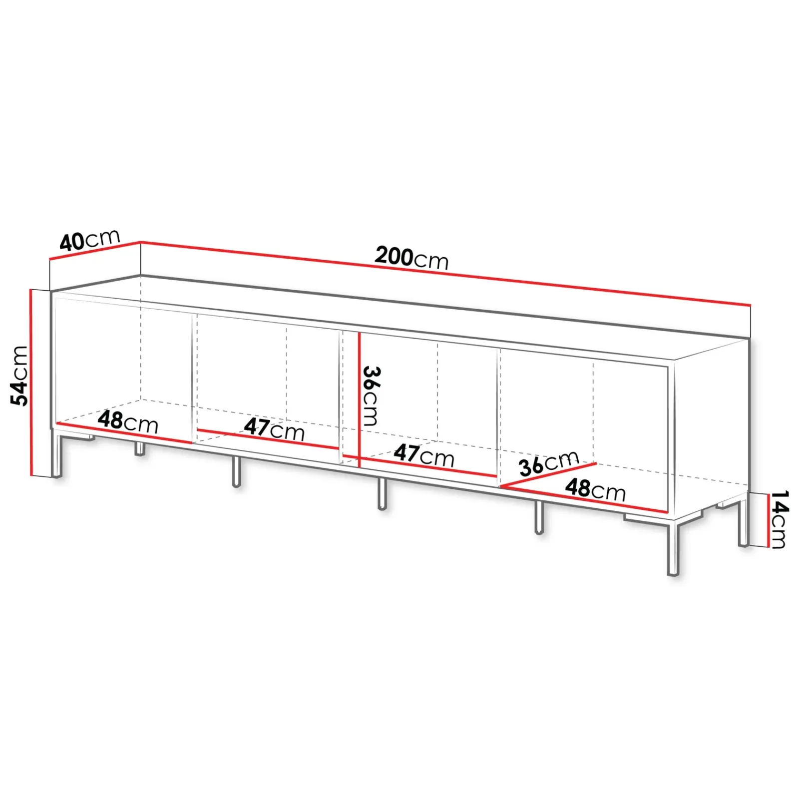 Garnero Arredamenti Mobile Tv Basso|Mobili Tv Moderni-Mobile porta TV 200x54h cm 4 ante rovere nero Duble
