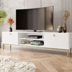Garnero Arredamenti Mobile Tv Basso|Mobili Tv Moderni-Mobile porta TV 180x48h cm 2 ante 2 vani Giuggiola Bianco Opaco