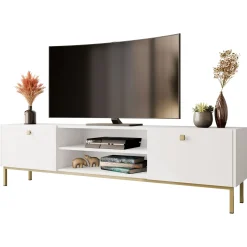 Garnero Arredamenti Mobile Tv Basso|Mobili Tv Moderni-Mobile porta TV 180x48h cm 2 ante 2 vani Giuggiola Bianco Opaco