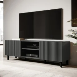 Garnero Arredamenti Mobile Tv Basso|Mobili Tv Moderni-Mobile porta TV 150x52h cm 2 ante cannettato Essence Antracite