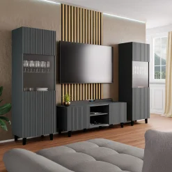 Garnero Arredamenti Mobile Tv Basso|Mobili Tv Moderni-Mobile porta TV 150x52h cm 2 ante cannettato Essence Antracite