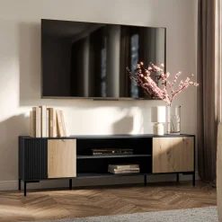 Garnero Arredamenti Mobile Tv Basso|Mobili Tv Moderni-Mobile porta TV 180x54h cm 2 ante rovere nero Duble