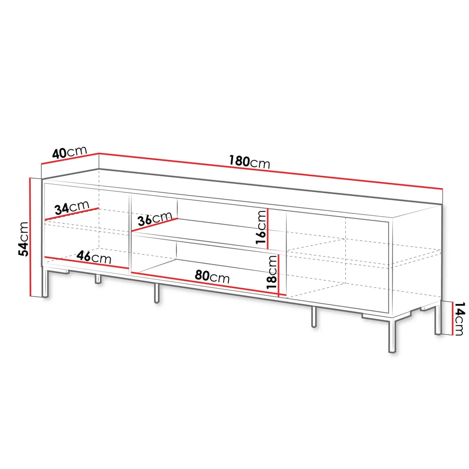 Garnero Arredamenti Mobile Tv Basso|Mobili Tv Moderni-Mobile porta TV 180x54h cm 2 ante rovere nero Duble