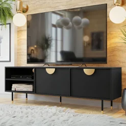 Garnero Arredamenti Mobili Tv Moderni|Mobile Tv Moderno-Mobile porta tv 180x58h cm 1 anta 2 vani a giorno nero oro Oriana