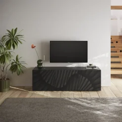 Garnero Arredamenti Mobile Tv Basso|Mobili Tv Moderni-Mobile porta TV 181x69h cm 3 ante antracite frontali serigrafati Seira