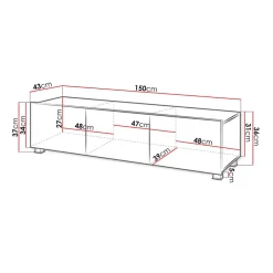 Garnero Arredamenti Mobile Tv Basso|Mobili Tv Moderni-Mobile porta TV 150x37h cm 2 ante Mons Nero Lucido