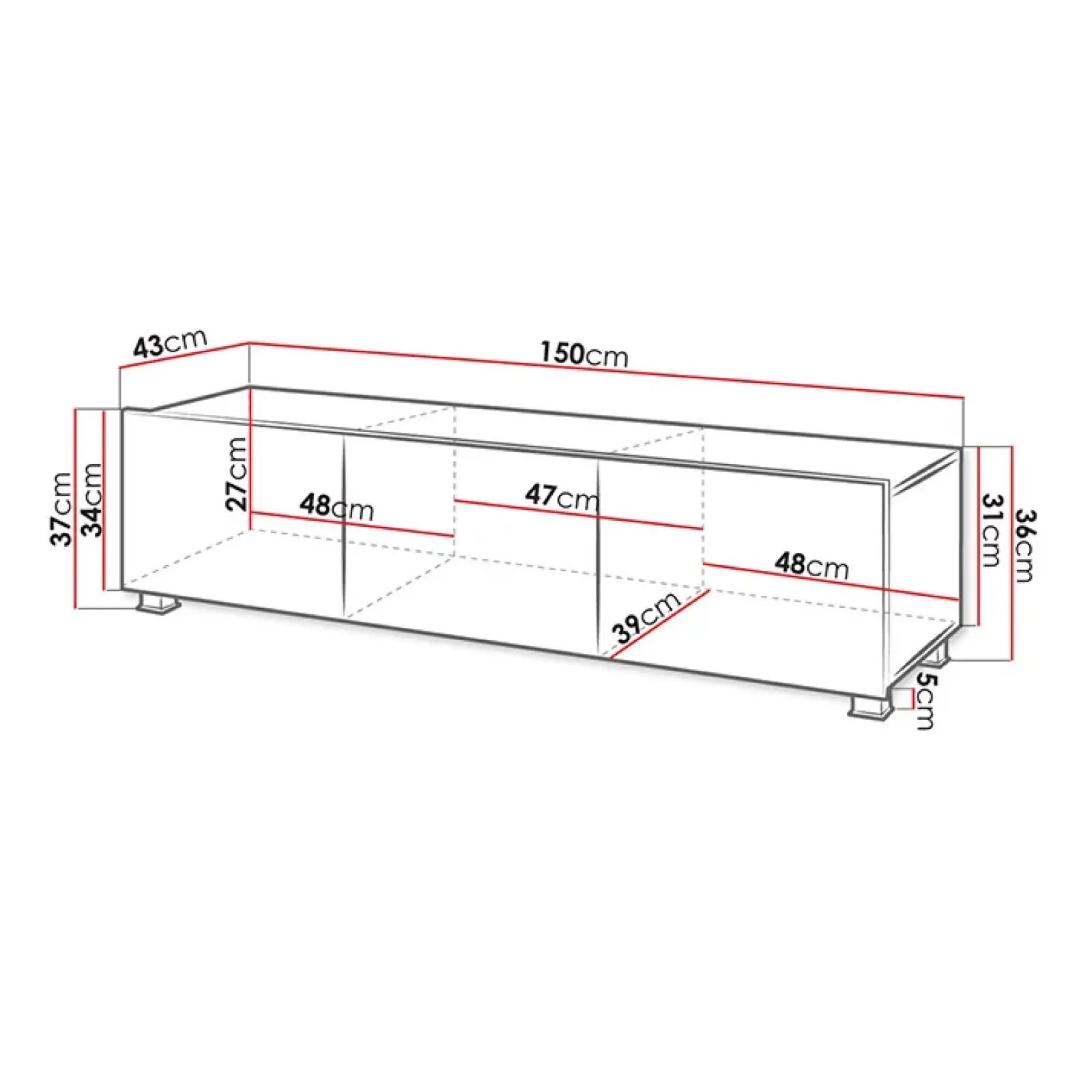 Garnero Arredamenti Mobile Tv Basso|Mobili Tv Moderni-Mobile porta TV 150x37h cm 2 ante Mons Nero Lucido