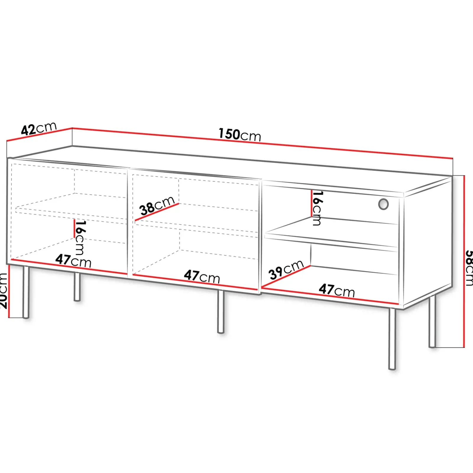 Garnero Arredamenti Mobile Tv Basso|Mobili Tv Moderni-Mobile porta TV 150x58h cm 2 ante 2 vani noce cannettato Gabiot