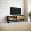 Garnero Arredamenti Mobile Tv Basso-Mobile porta TV 150x55h cm 2 ante con led nero opaco rovere Amel