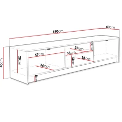 Garnero Arredamenti Mobili Tv Moderni|Mobile Tv Moderno-Mobile porta tv 180x40h cm 2 ante 2 vani a giorno cannettato nero Athena Nero Opaco
