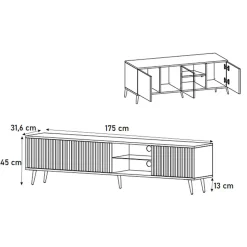 Garnero Arredamenti Mobile Tv Basso|Mobili Tv Moderni-Mobile porta TV 175x45h cm 3 ante rovere cannettato nero Celestia Rovere Rustico - Nero opaco