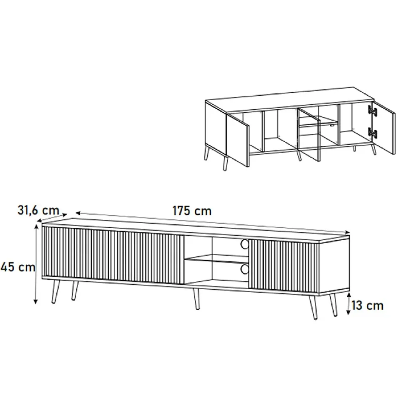 Garnero Arredamenti Mobile Tv Basso|Mobili Tv Moderni-Mobile porta TV 175x45h cm 3 ante rovere cannettato nero Celestia Rovere Rustico - Nero opaco