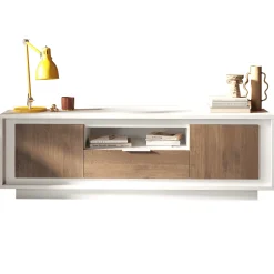 Garnero Arredamenti Mobile Tv Basso|Mobili Tv Moderni-Mobile porta TV 184x58h cm 2 ante 1 cassetto bianco opaco rovere scuro Deluxe Noce - Bianco opaco