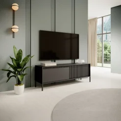 Garnero Arredamenti Mobile Tv Basso-Mobile porta TV 154x54h cm 2 ante cannettato Ciar Nero Opaco