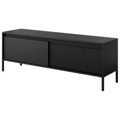 Garnero Arredamenti Mobile Tv Basso-Mobile porta TV 154x54h cm 2 ante cannettato Ciar Nero Opaco