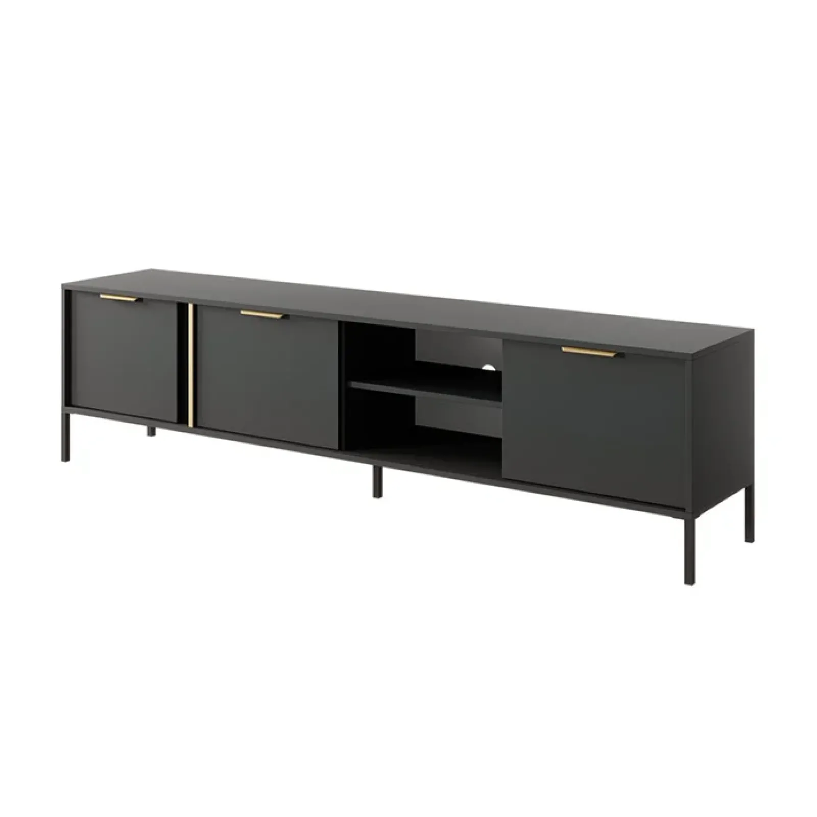 Garnero Arredamenti Mobile Tv Basso-Mobile porta TV 203x53h cm 3 ante 2 vani moderno antracite Nebula