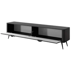 Garnero Arredamenti Mobile Tv Basso-Mobile porta TV 200x51h cm 2 ante cannettato Ramis Nero Opaco