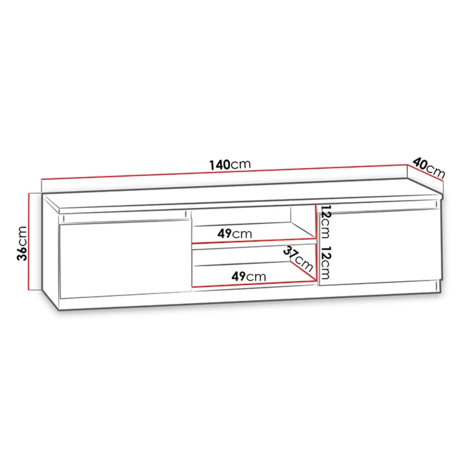 Garnero Arredamenti Mobile Tv Basso|Mobili Tv Moderni-Mobile porta TV 140x36h cm 2 ante 2 vani moderno bianco Hippo
