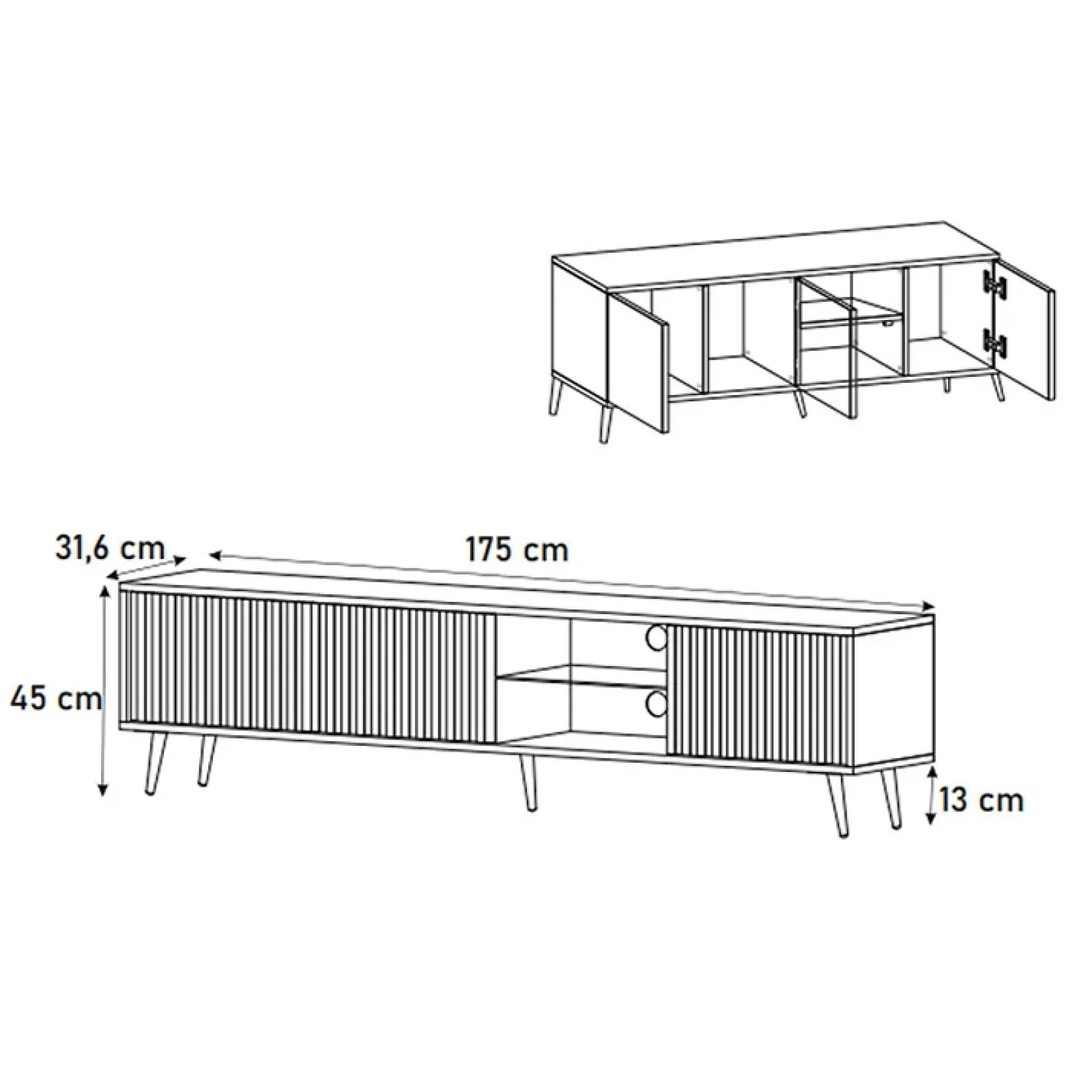 Garnero Arredamenti Mobile Tv Basso|Mobili Tv Moderni-Mobile porta TV 175x45h cm 3 ante e vani a giorno nero Celestia Nero Opaco