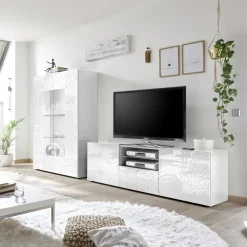 Garnero Arredamenti Mobile Tv Basso|Mobili Tv Moderni-Mobile porta TV 181x57h cm 2 ante 1 cassetto Paradise Bianco Lucido