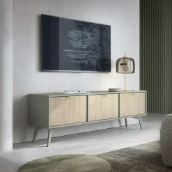 Garnero Arredamenti Mobile Tv Basso-Mobile porta TV 158x52h cm 3 ante verde salvia rovere Myrta