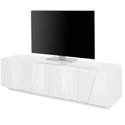 Garnero Arredamenti Mobile Tv Basso|Mobili Tv Moderni-Mobile porta TV 163x46h cm 4 ante Zenzero Gihome® Bianco Lucido
