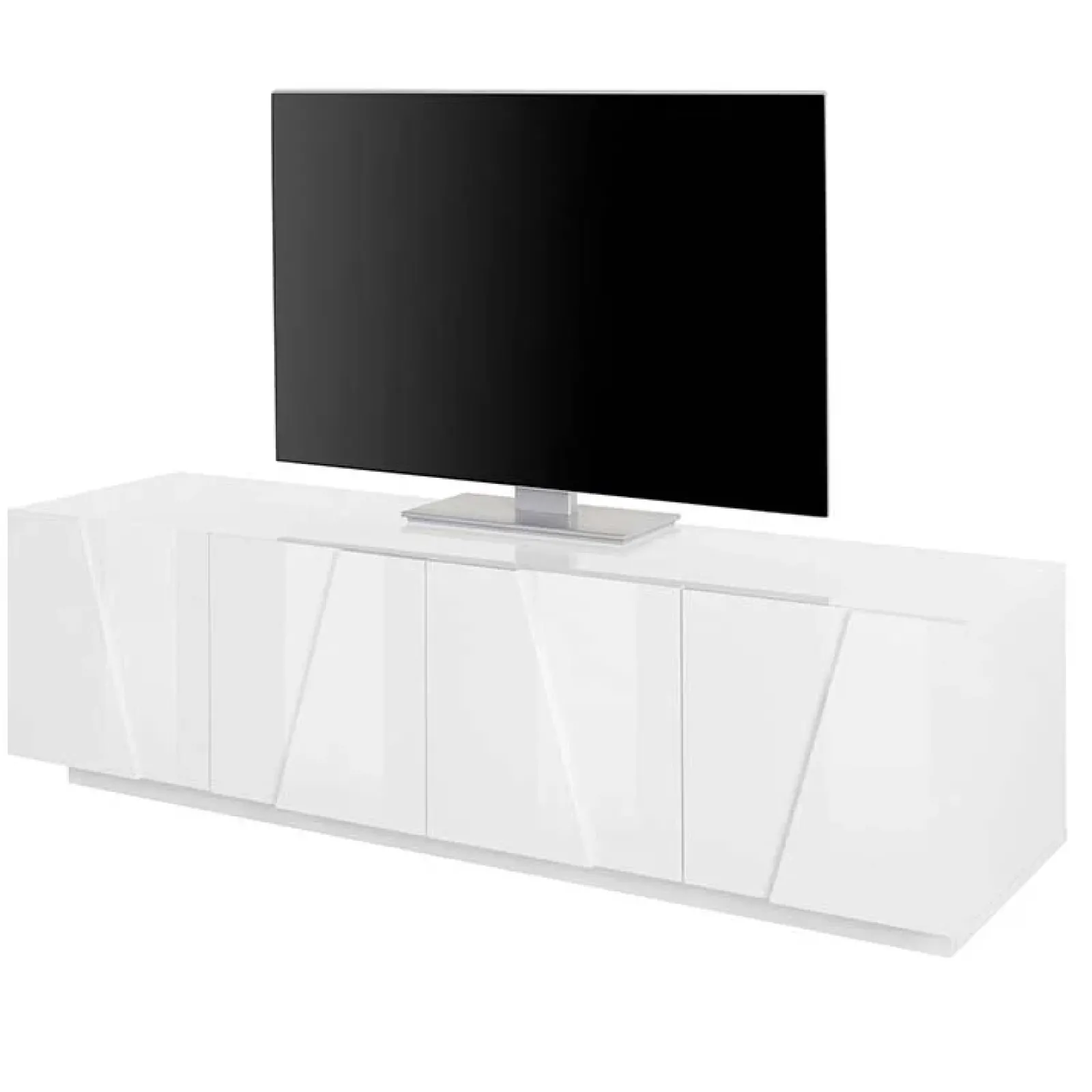 Garnero Arredamenti Mobile Tv Basso|Mobili Tv Moderni-Mobile porta TV 163x46h cm 4 ante Zenzero Gihome® Bianco Lucido