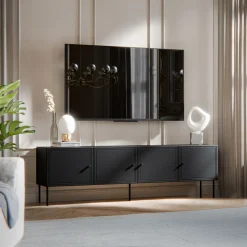 Garnero Arredamenti Mobile Tv Basso|Mobili Tv Moderni-Mobile porta TV 201x60h cm 4 ante Stark Nero Opaco