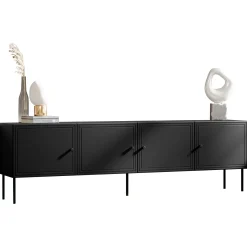 Garnero Arredamenti Mobile Tv Basso|Mobili Tv Moderni-Mobile porta TV 201x60h cm 4 ante Stark Nero Opaco