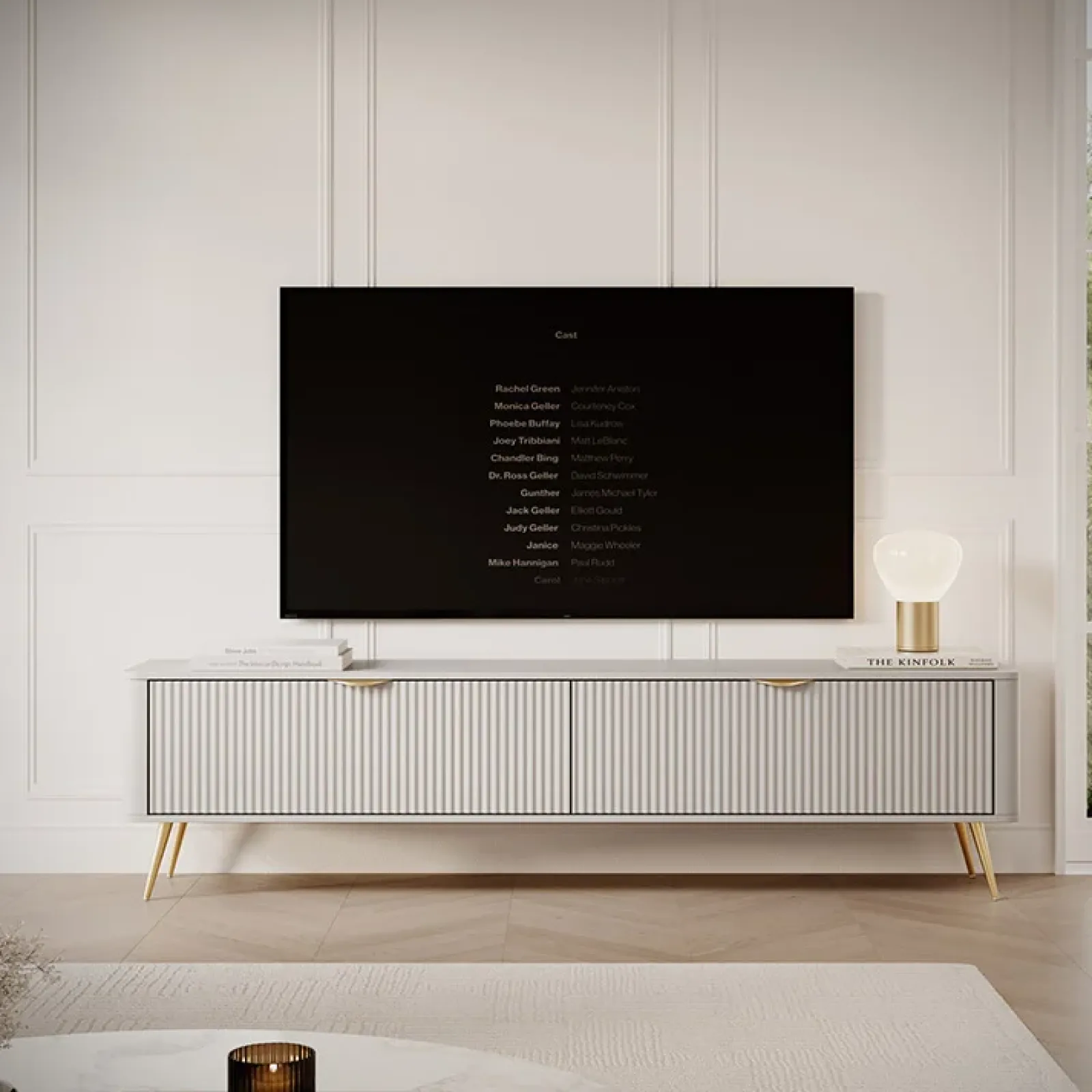 Garnero Arredamenti Mobile Tv Basso-Mobile porta TV 200x51h cm 2 ante cannettato Ramis Beige