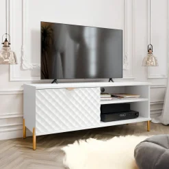 Garnero Arredamenti Mobile Tv Basso-Mobile porta TV 120x50h cm 1 anta 2 vani con frontali decorati bianco Amsterdam