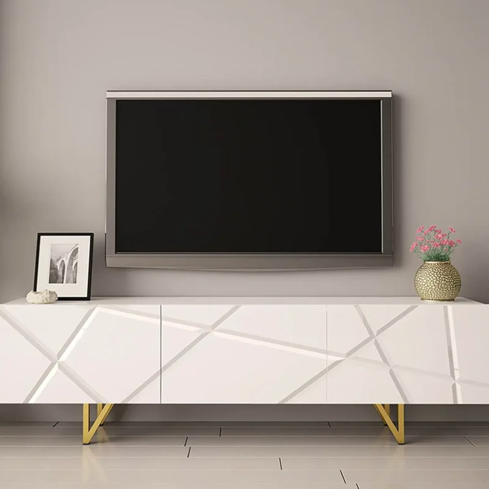 Garnero Arredamenti Mobile Tv Basso-Mobile porta TV 180x52h cm 3 ante bianco lucido Kalmar