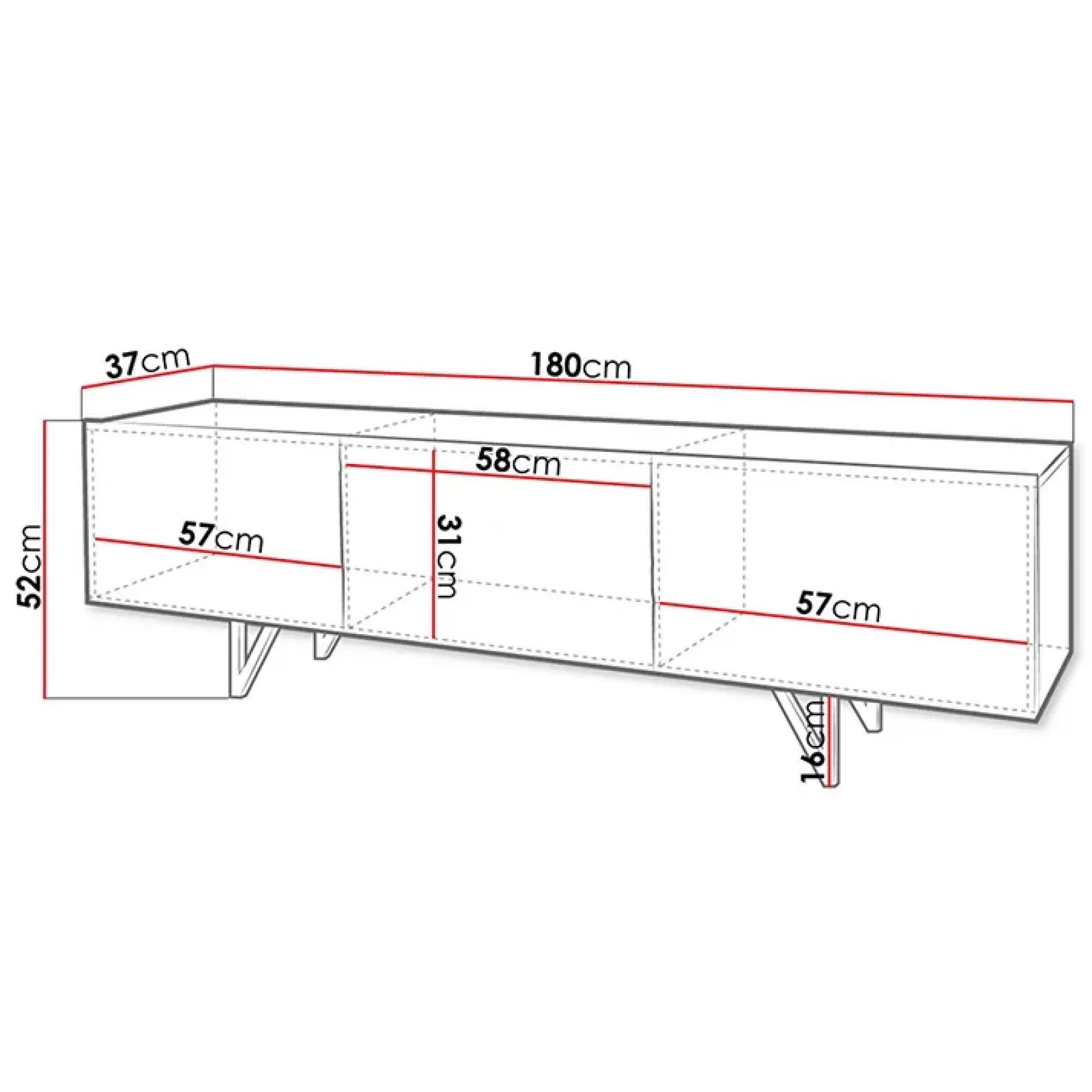 Garnero Arredamenti Mobile Tv Basso-Mobile porta TV 180x52h cm 3 ante bianco lucido Kalmar