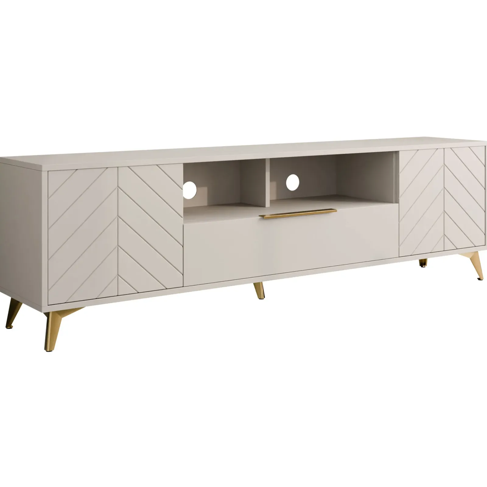 Garnero Arredamenti Mobile Tv Basso|Mobili Tv Moderni-Mobile porta TV 204x60h cm 2 ante 2 cassetti 2 vani a giorno beige con frontali serigrafati Miriam