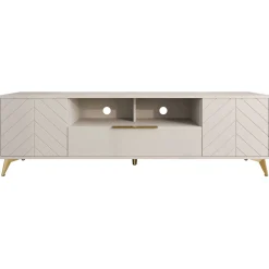Garnero Arredamenti Mobile Tv Basso|Mobili Tv Moderni-Mobile porta TV 204x60h cm 2 ante 2 cassetti 2 vani a giorno beige con frontali serigrafati Miriam