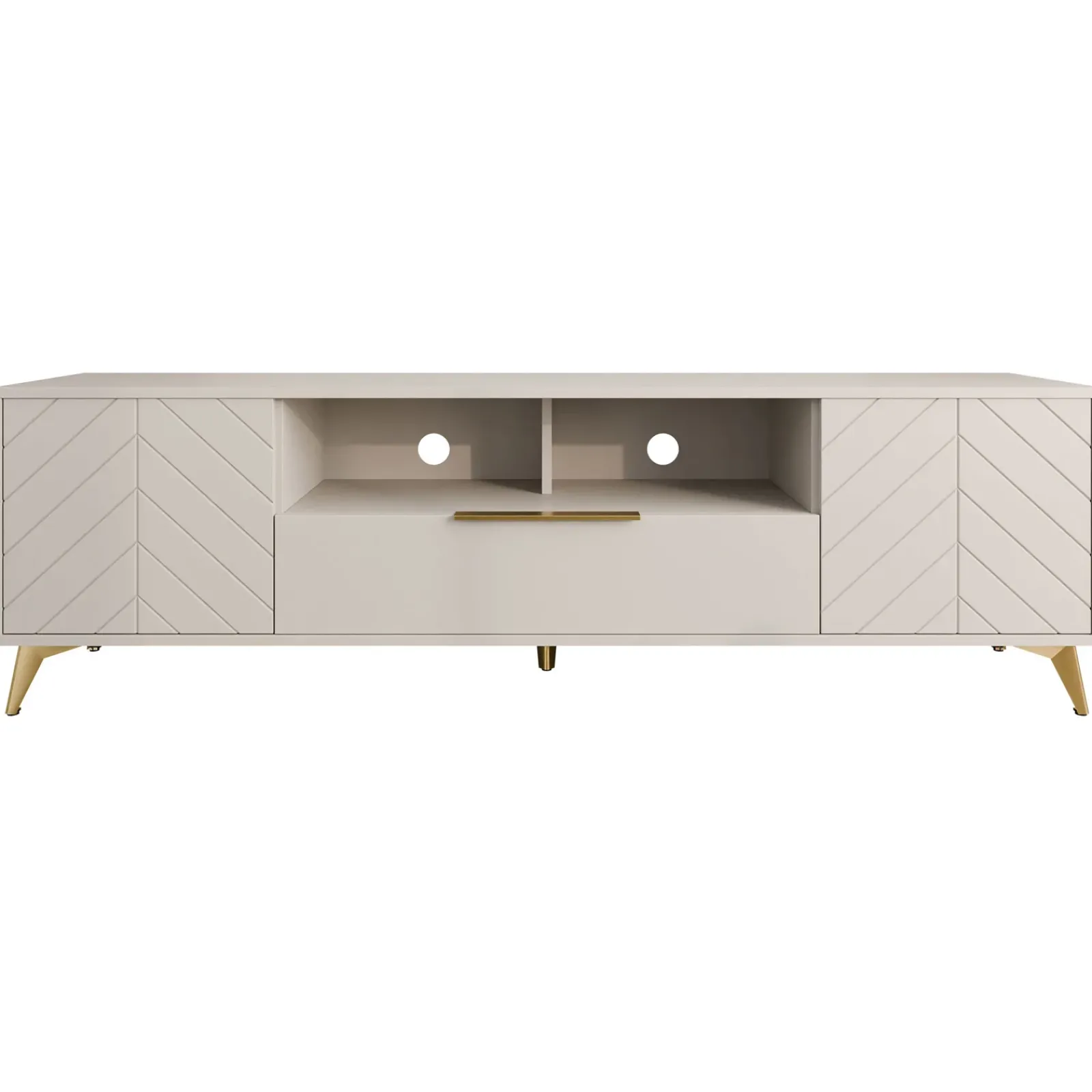 Garnero Arredamenti Mobile Tv Basso|Mobili Tv Moderni-Mobile porta TV 204x60h cm 2 ante 2 cassetti 2 vani a giorno beige con frontali serigrafati Miriam