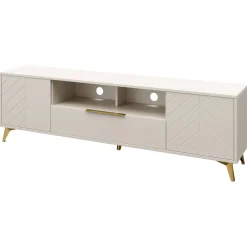 Garnero Arredamenti Mobile Tv Basso|Mobili Tv Moderni-Mobile porta TV 204x60h cm 2 ante 2 cassetti 2 vani a giorno beige con frontali serigrafati Miriam