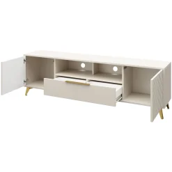 Garnero Arredamenti Mobile Tv Basso|Mobili Tv Moderni-Mobile porta TV 204x60h cm 2 ante 2 cassetti 2 vani a giorno beige con frontali serigrafati Miriam