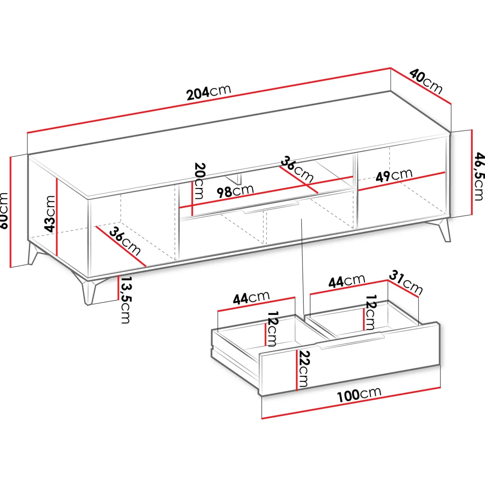 Garnero Arredamenti Mobile Tv Basso|Mobili Tv Moderni-Mobile porta TV 204x60h cm 2 ante 2 cassetti 2 vani a giorno beige con frontali serigrafati Miriam